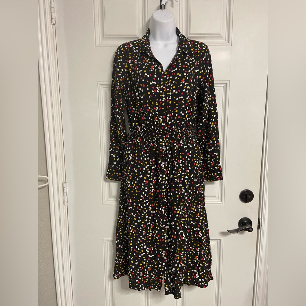 T2- MILLENIUM Black MultiColored POLKA DOT Print Fit & Flare Shirt Dress